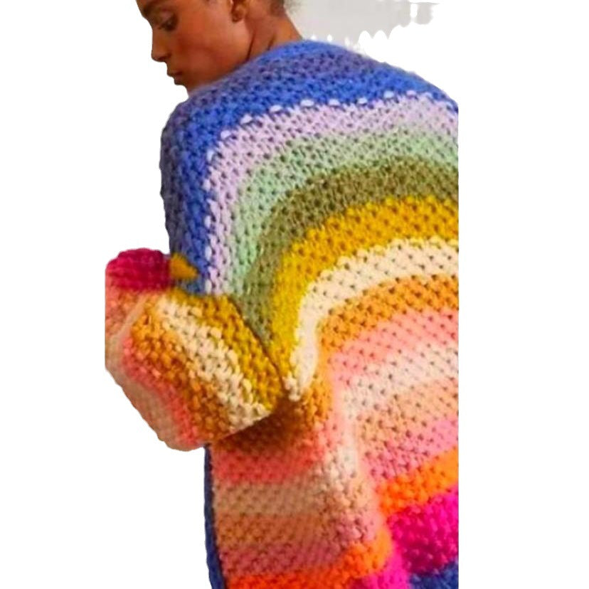 Damen Strickjacke mit buntem Farbverlauf und weitem Schnitt WW