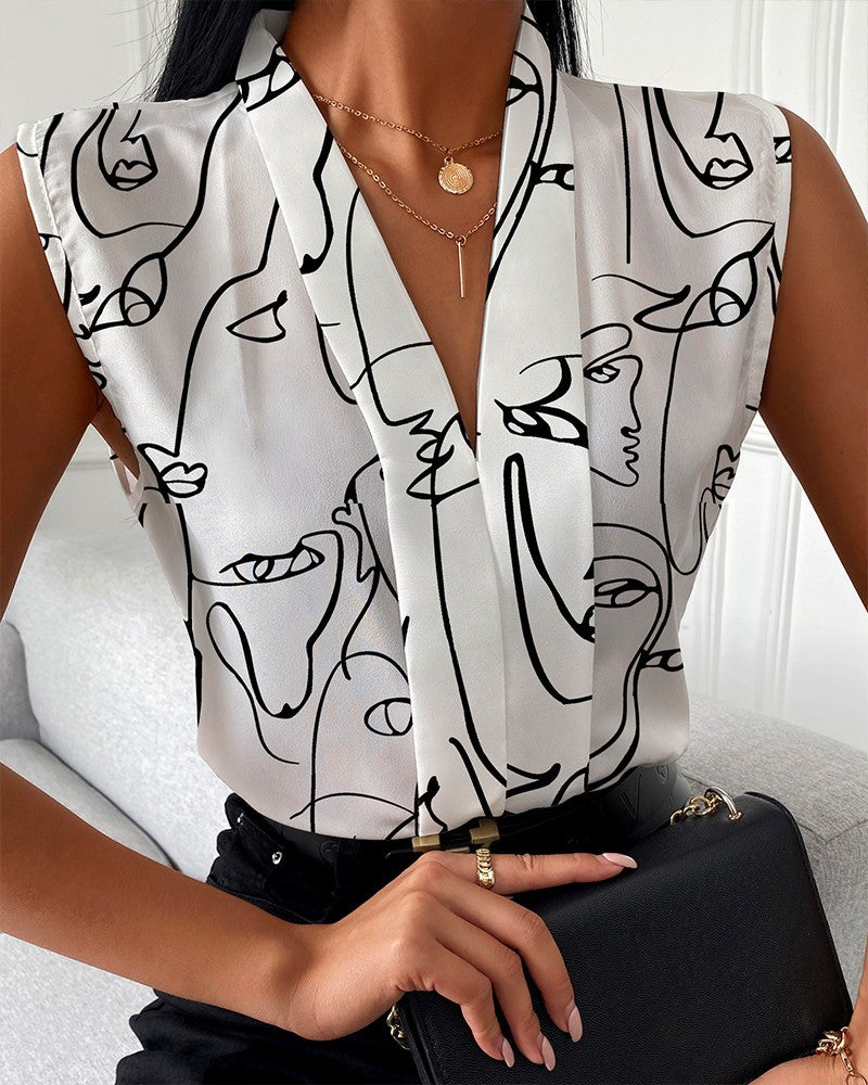 Damen Seidenbluse mit abstraktem Druck WW