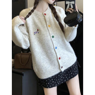 Damen Strickjacke mit bunten Knöpfen und gesticktem Motiv WW