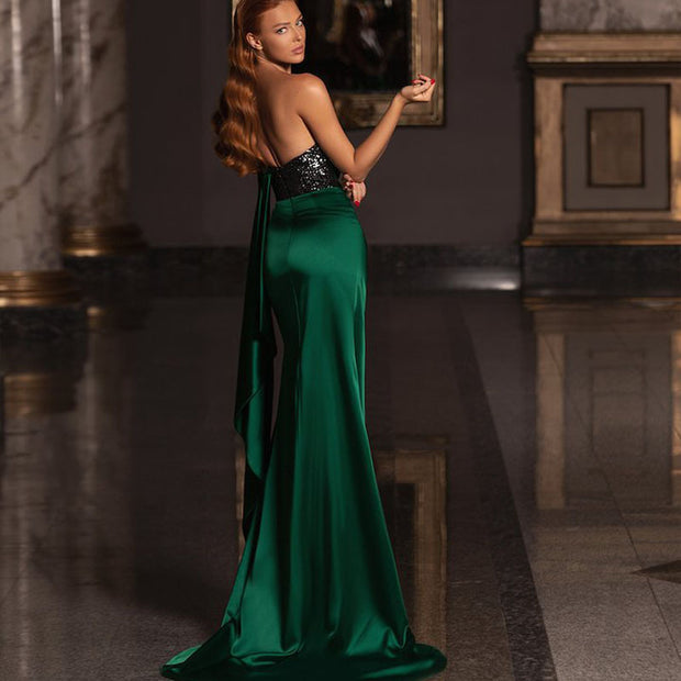 Damen Elegantes Abendkleid mit transparentem Oberteil und hohem Schlitz WW