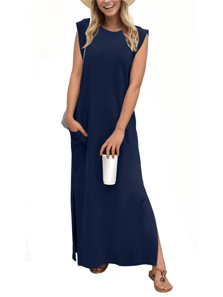 Damen elegantes Maxikleid mit schlichter Silhouette und lässigen Ärmeln WW