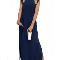Damen elegantes Maxikleid mit schlichter Silhouette und lässigen Ärmeln WW