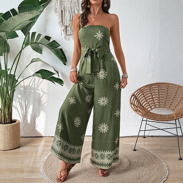 Damen Jumpsuit mit schulterfreiem Design und elegantem Bindegürtel WW