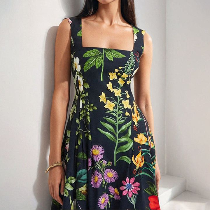 Damen Maxikleid mit quadratischem Ausschnitt und lebhaftem Floraldesign W&W Mode