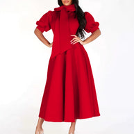 Damen Ballonkleid mit eleganter Schleifenverarbeitung und Taschen WW