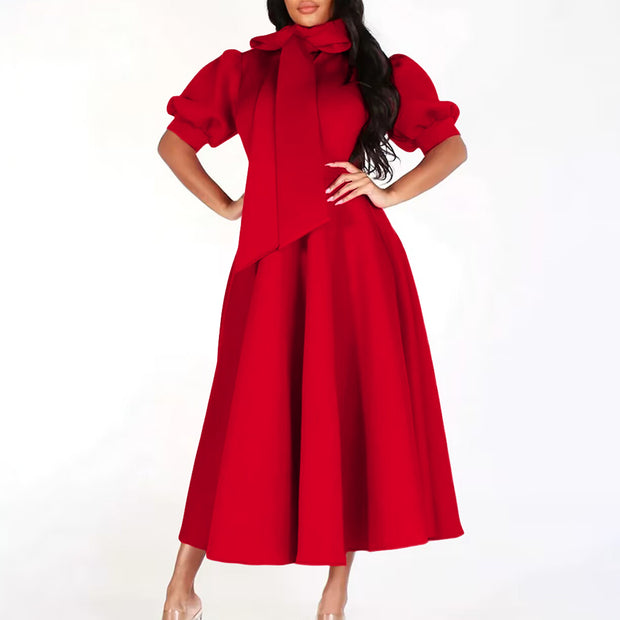Damen Ballonkleid mit eleganter Schleifenverarbeitung und Taschen WW