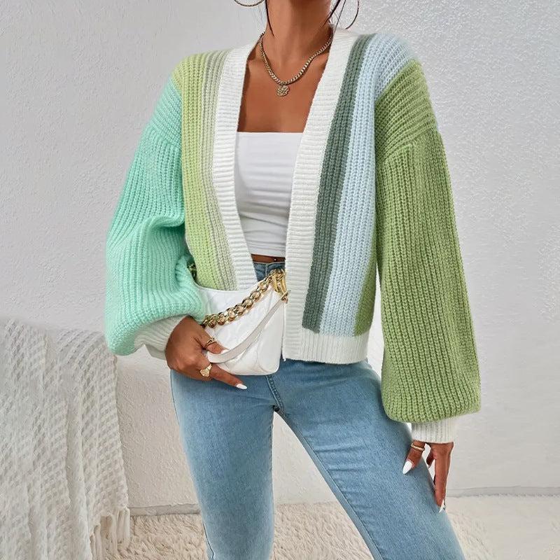 Damen Strickjacke mit buntem Blockdesign und lässigem Schnitt WW