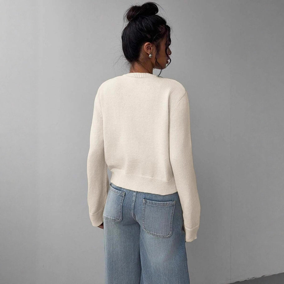 Damen Strickjacke mit Rundhalsausschnitt und Knopfleiste WW
