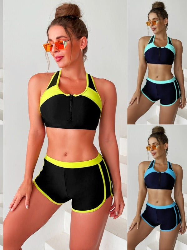 Damen Sportliches Bikini-Set mit hochfunktionalem Oberteil und Shorts WW