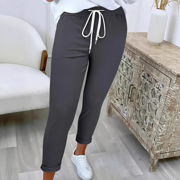 Damen Bequeme Freizeithose mit verstellbarem Kordelzug und lässigem Schnitt WW