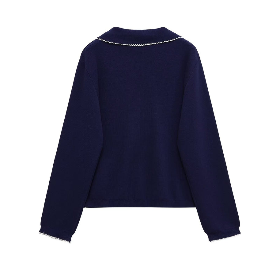 Damen Strickjacke mit dekorativem Kragen und Knopfverschluss WW