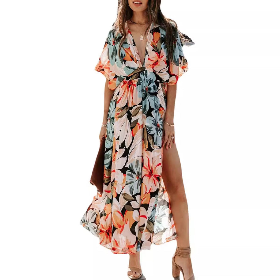 Damen Maxikleid mit fließendem Schnitt und floralem Design WW