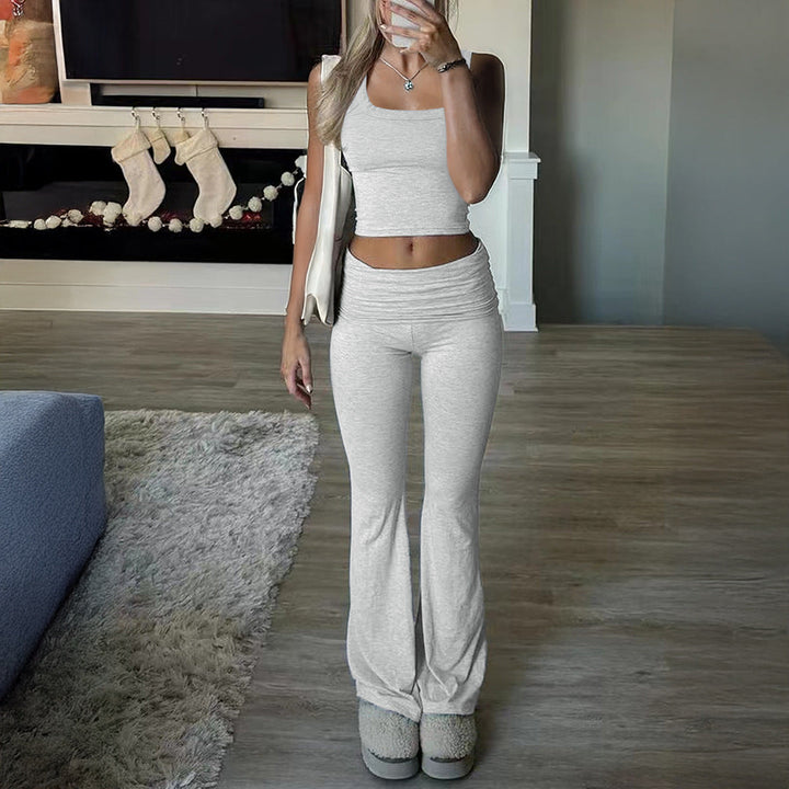 Damen Cropped-Top und Flared-Hosen Set W&W Mode