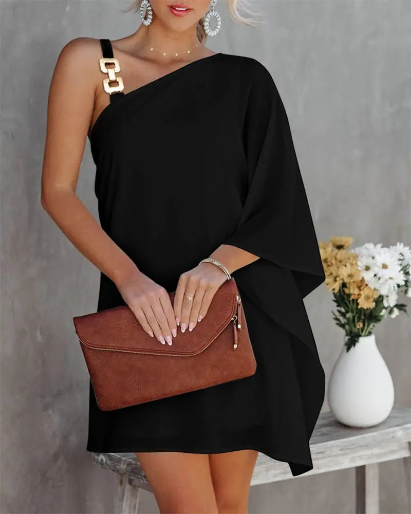 Damen asymmetrisches Minikleid mit dekorativem Schulterdetail und elegantem Design WW