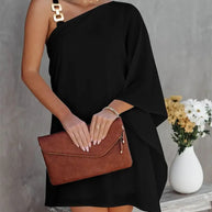 Damen asymmetrisches Minikleid mit dekorativem Schulterdetail und elegantem Design WW