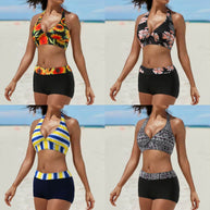 Damen Sportliches Bikini-Set mit auffälliger Streifenmusterung und bequemen Shorts WW