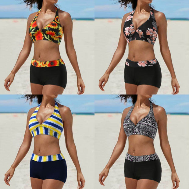 Damen Sportliches Bikini-Set mit auffälliger Streifenmusterung und bequemen Shorts WW