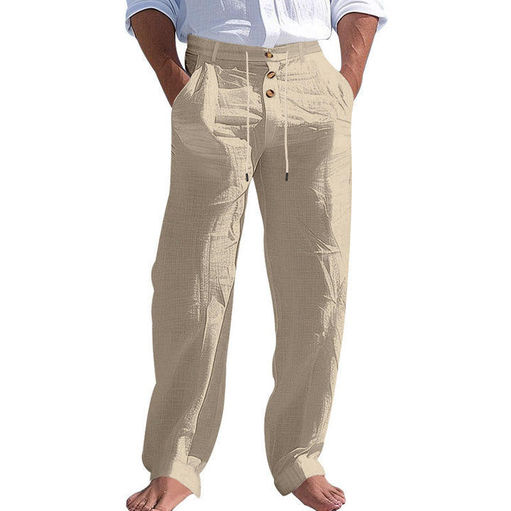 Herren lässige Leinenhose mit hohem Bund und bequemen Taschen W&W Mode
