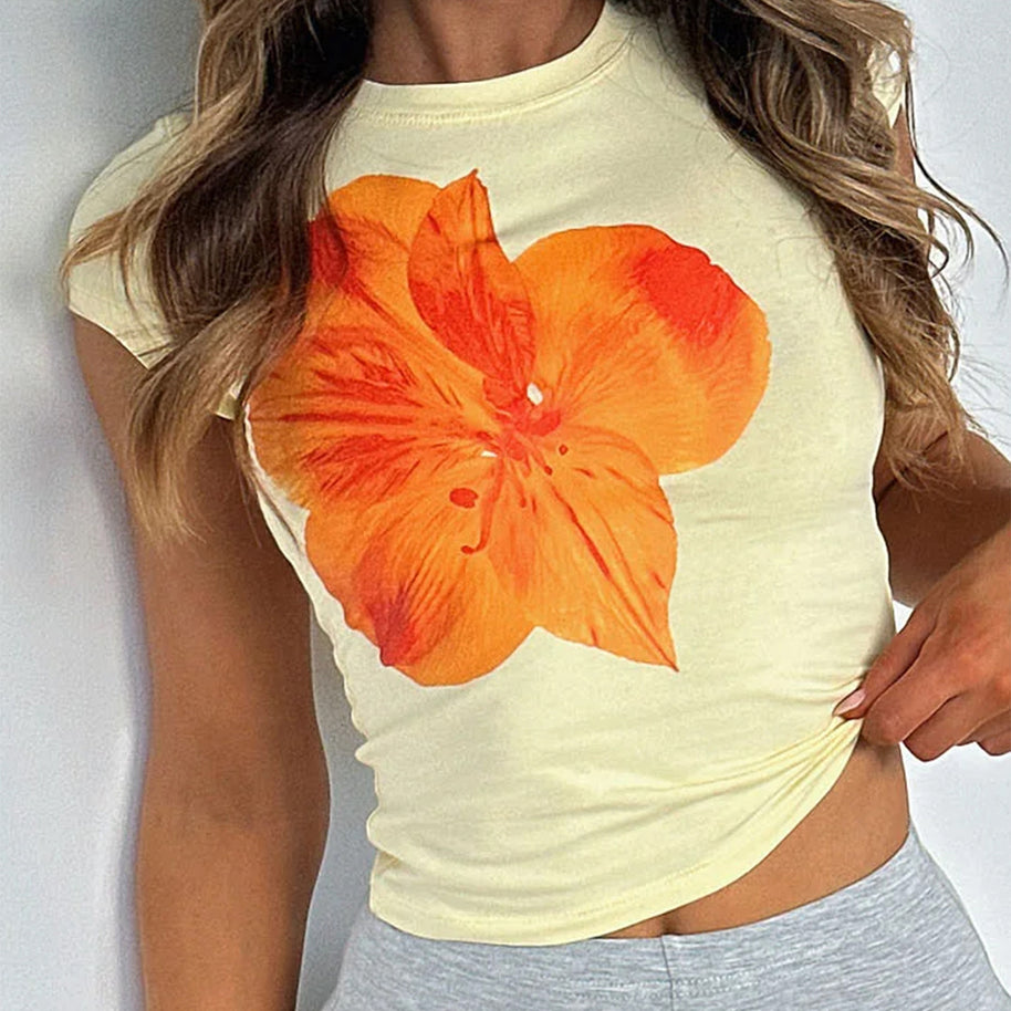 Damen T-Shirt mit floralem Druck und kurzem Schnitt WW