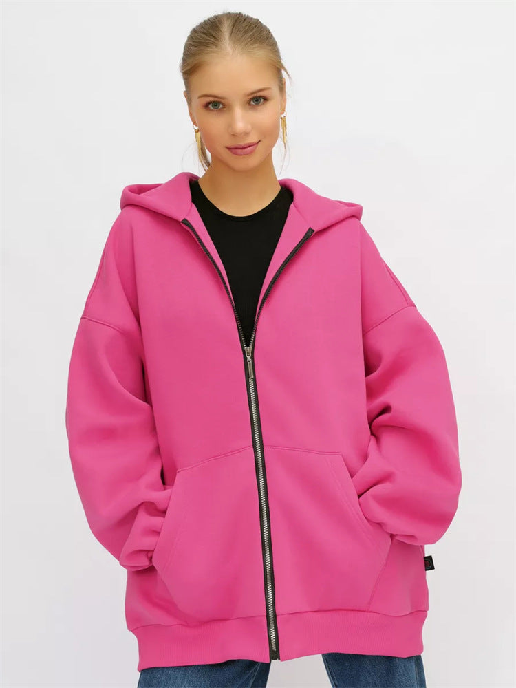 Damen Oversized Kapuzenjacke mit durchgehendem Reißverschluss und extrem bequemem Schnitt WW