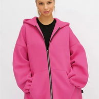 Damen Oversized Kapuzenjacke mit durchgehendem Reißverschluss und extrem bequemem Schnitt WW