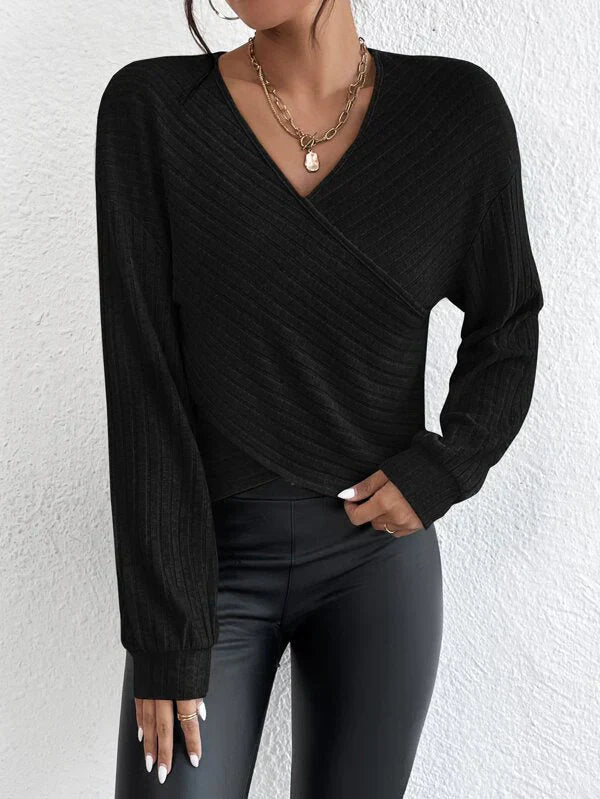 WW | V-Ausschnitt-Crossover-Pullover Für Mühelosen Stil Für Frauen