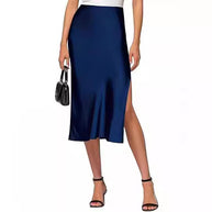 Damen Satin-Midirock mit hohem Schlitz WW