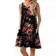 Damen ärmelloses Blumen-Minikleid mit praktischen Eingrifftaschen WW
