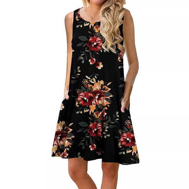 Damen ärmelloses Blumen-Minikleid mit praktischen Eingrifftaschen WW
