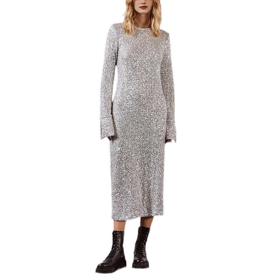 Damen Glitzerndes Midikleid mit elegantem Rundhalsausschnitt und figurschmeichelndem Schnitt WW