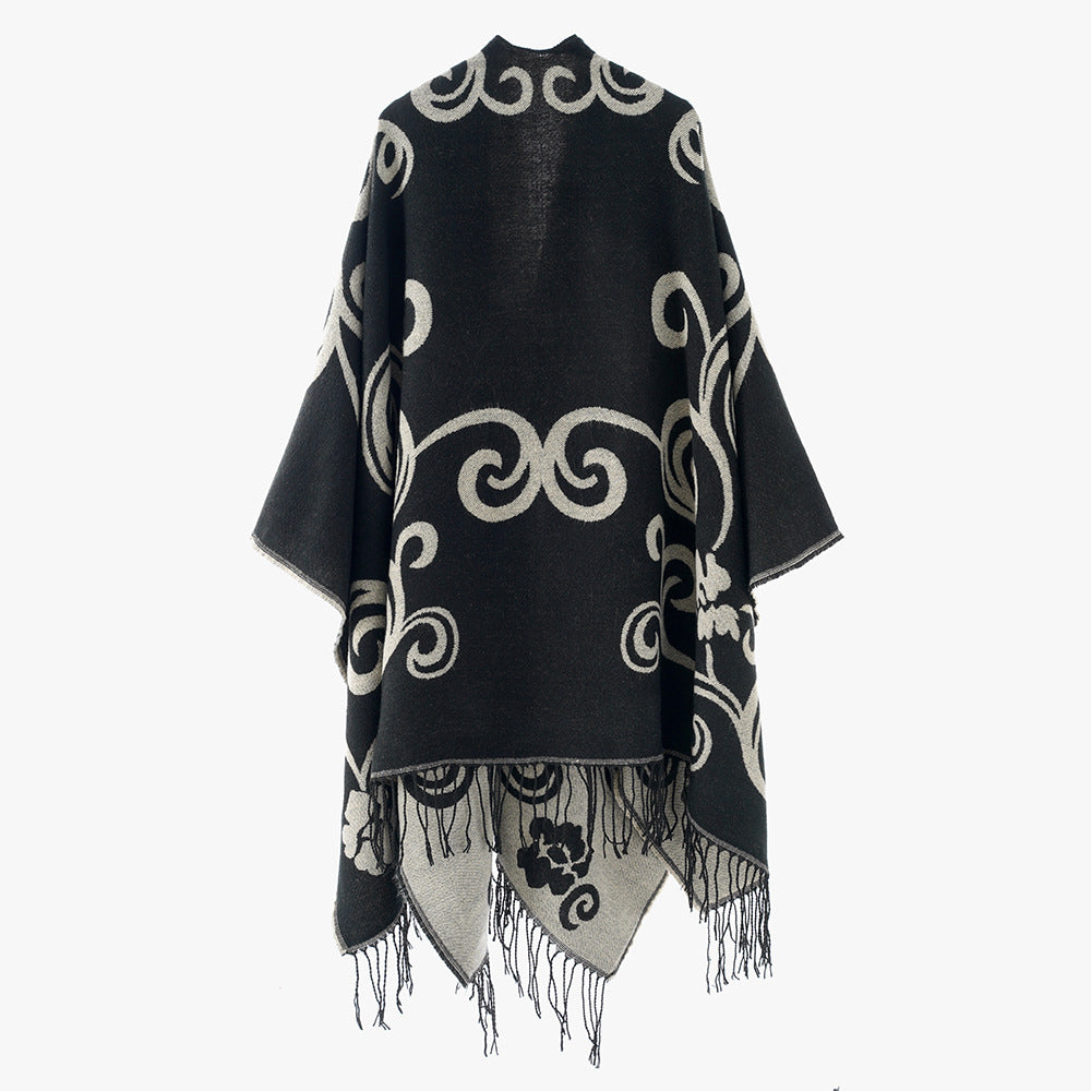 Damen Eleganter Poncho mit kunstvollem floralem Design WW