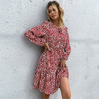 Damen Midikleid mit floralem Tierdruck und eleganter Knopfleiste WW