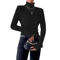 Damen Rippstrick-Turtleneck-Oberteil mit langen Ärmeln WW