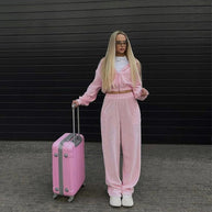 Damen sportliches Velours-Jogginganzug-Set mit lässigem Schnitt und praktischen Taschen WW