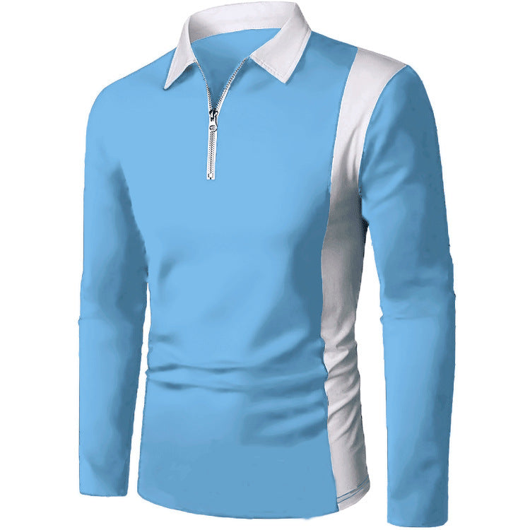 Herren Langarm Poloshirt mit modernem Reißverschluss und kontrastierenden Einsätzen WW