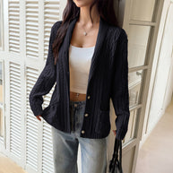 Damen Strickjacke mit Rippstruktur und Knopfverschluss WW