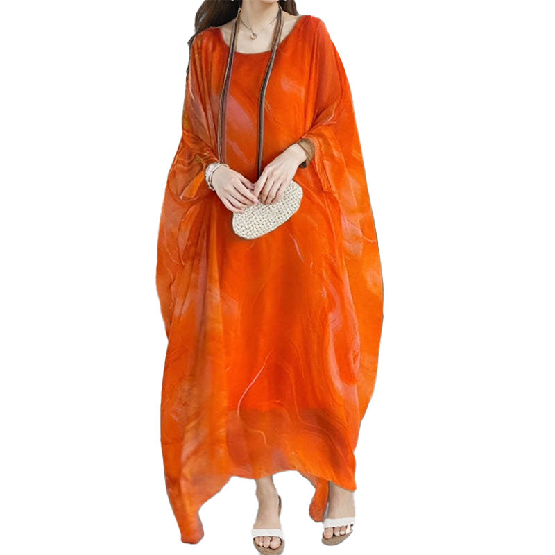 Damen Maxikleid mit elegantem Wasserfarbenmuster und weitem Schnitt W&W Mode