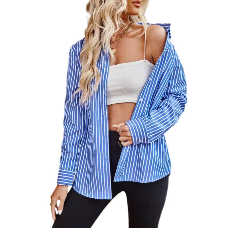 Damen Designermode gestreifte Bluse mit langen Ärmeln WW