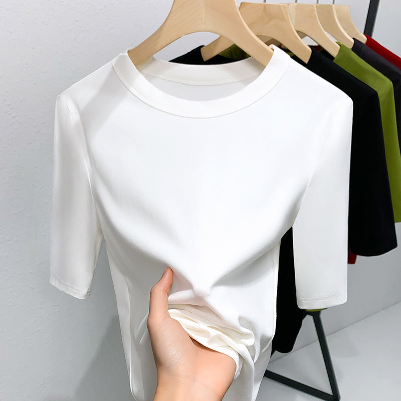 Damen Basic T-Shirt mit weicher Baumwollmischung und körperbetonter Passform WW
