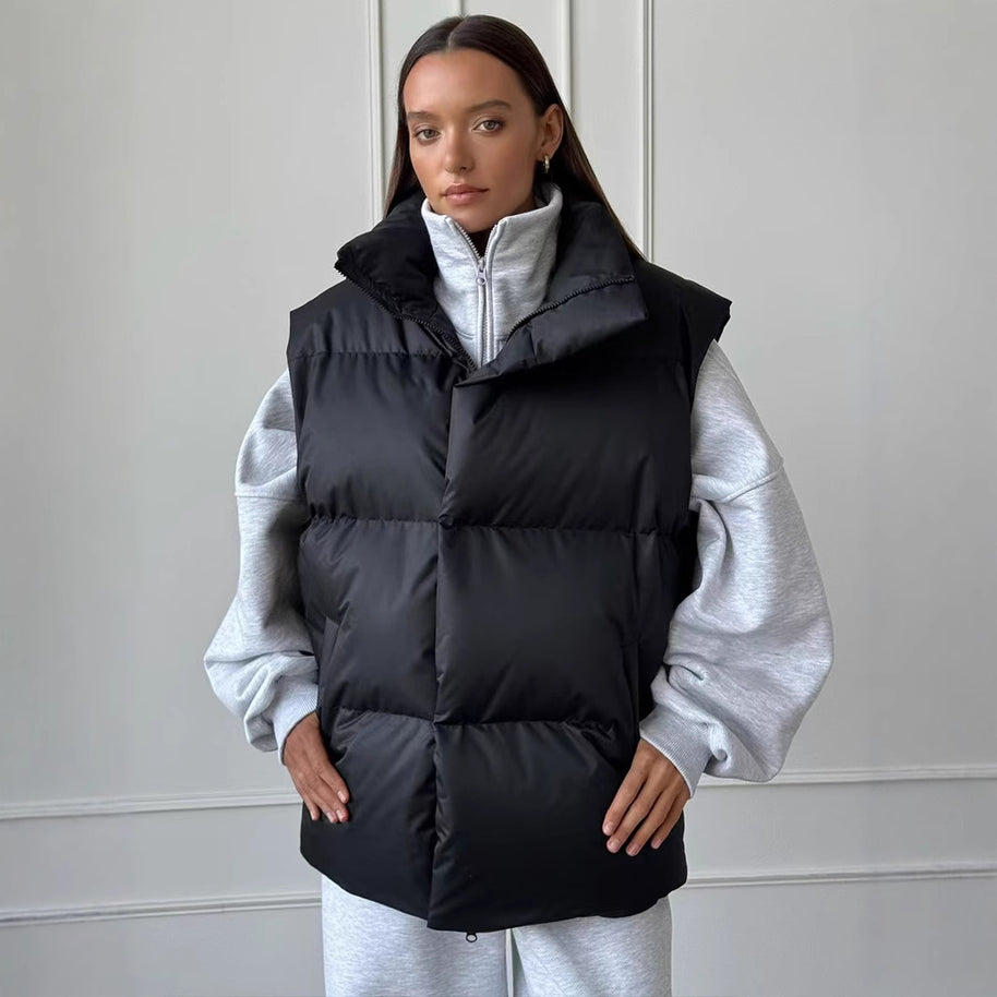 Damen Steppweste mit hohem Kragen und Taschen WW