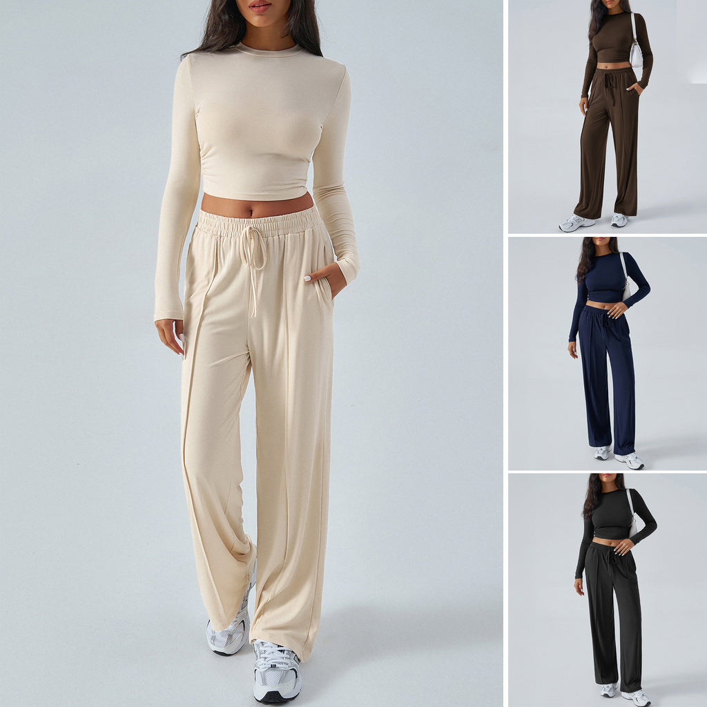 Damen lässiges Zweiteiler-Set mit weitem Oberteil und elastischen Hosen WW