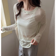 Damen transparentes Langarmshirt aus leichtem, luftdurchlässigem Material WW