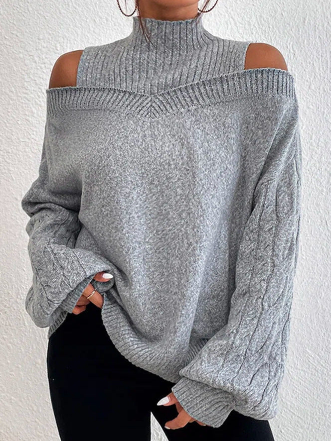Damen Strickpullover mit lässigem Off-Shoulder Design und hohem Kragen WW