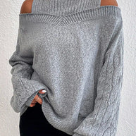 Damen Strickpullover mit lässigem Off-Shoulder Design und hohem Kragen WW