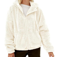 Damen Flauschige Kapuzenjacke mit praktischen Taschen und Reisverschluss WW