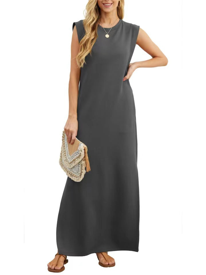 Damen elegantes Maxikleid mit schlichter Silhouette und lässigen Ärmeln WW