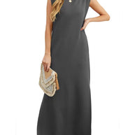 Damen elegantes Maxikleid mit schlichter Silhouette und lässigen Ärmeln WW