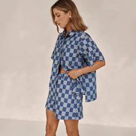 Damen Karierter Hemden-Set aus Denim WW