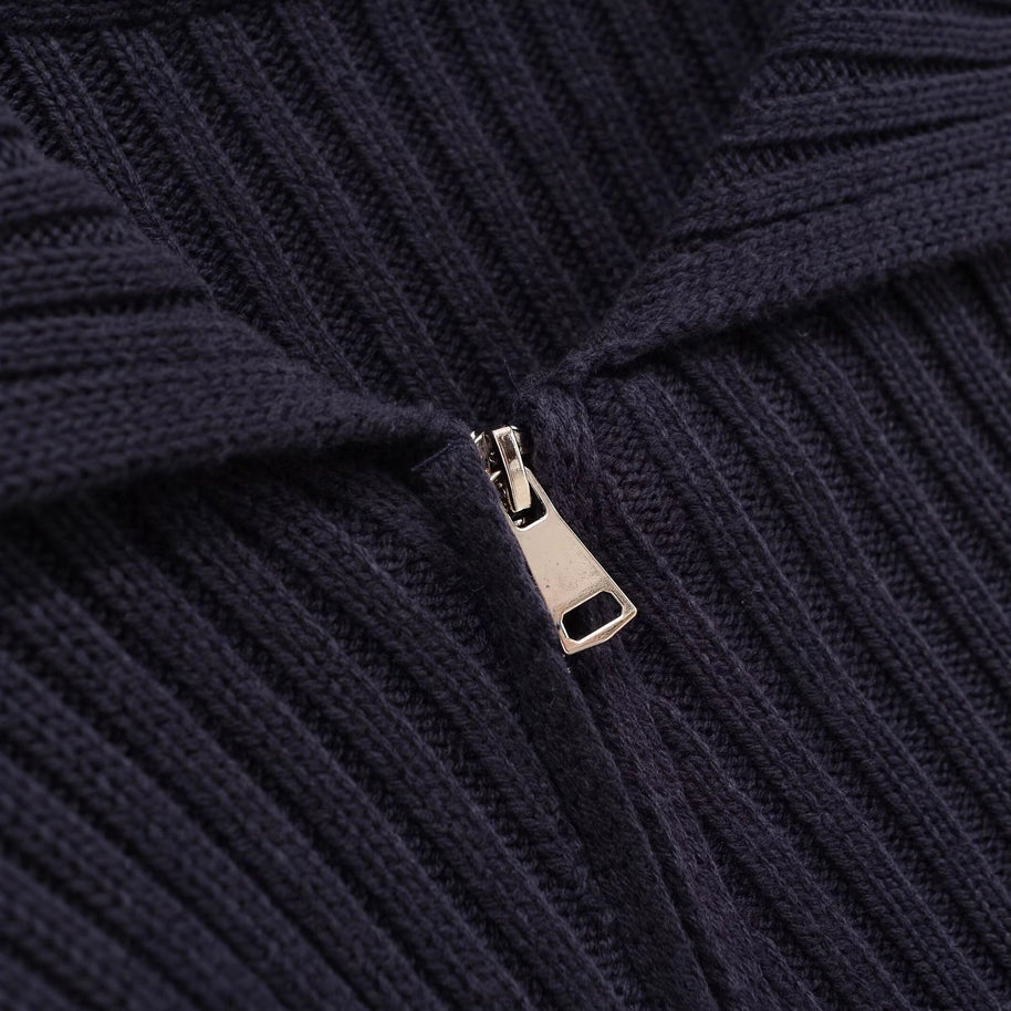 Damen Rippenstrickjacke mit großem Kragen und asymmetrischem Reißverschluss WW