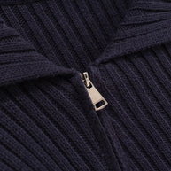 Damen Rippenstrickjacke mit großem Kragen und asymmetrischem Reißverschluss WW